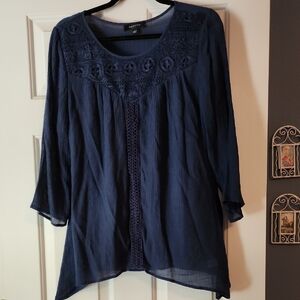Spense Navy Blue Asymmetrical 3/4 Sleeve Blouse
